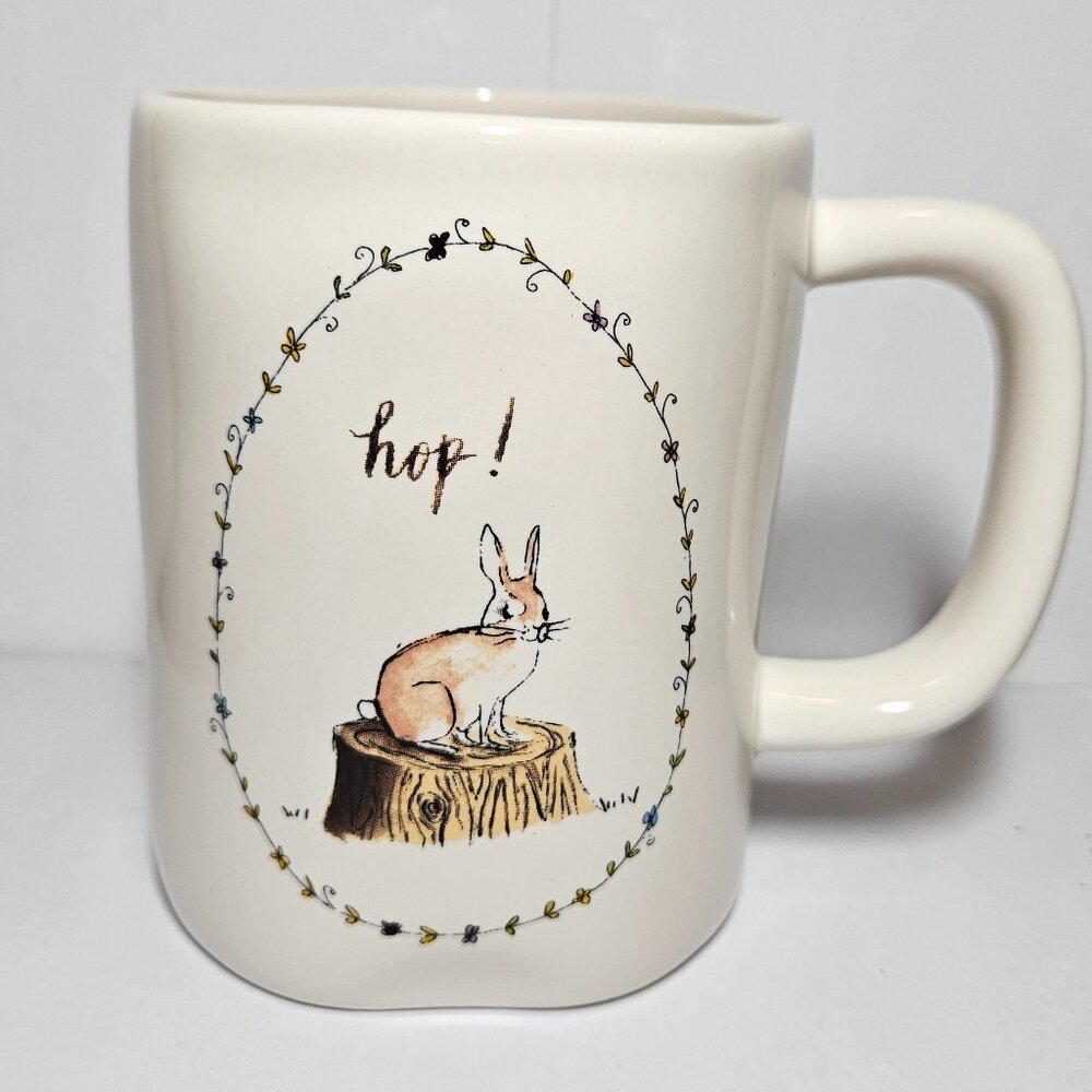 Rae Dunn Easter Mug With Bunny Rabbit  Hop Spring tree stump